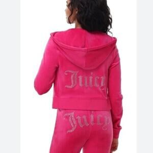 Juicy Couture Bling Velour Hoodie Short Set Pink Large
